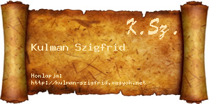 Kulman Szigfrid névjegykártya